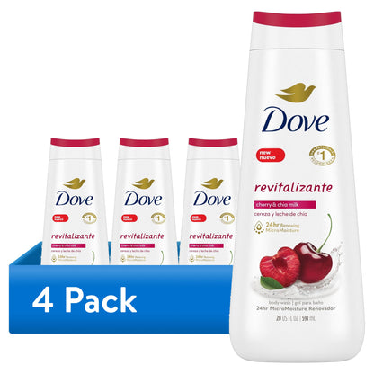 (4 Pack)  Body Wash for Women Moisturizing Revitalize Cherry & Chia Milk Cleanser, 20 Oz